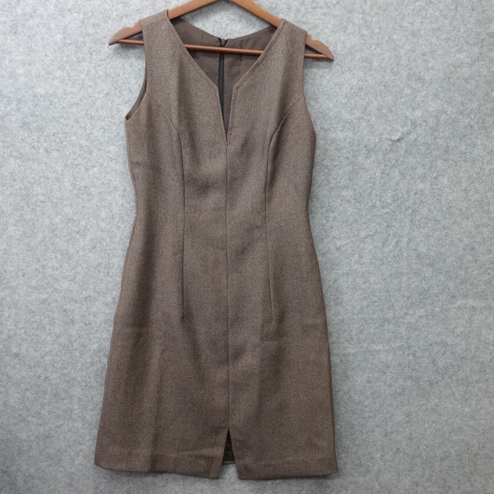 Vintage Taupe Wool Twill Sheath Dress Womens XS Fitted Mini Office Siren Heather
